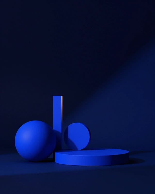 Social campaign concept: geometric forms casting hard shadows under electric-blue light on a dark ground.